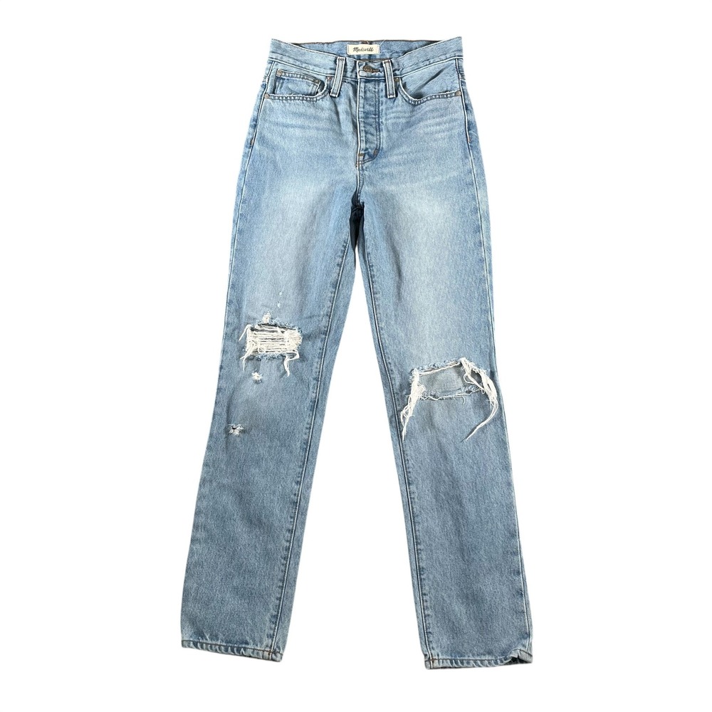 Madewell Classic Straight Jean Light Wash Distressed High Rise Size 25 Blue